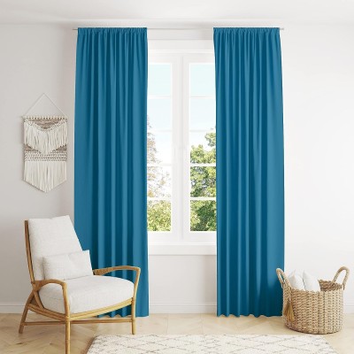 Home Blendz 243.84 cm (8 ft) Cotton Room Darkening Long Door Curtain Single Curtain(Solid, Blue)