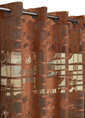 Honger 154 cm (5 ft) Polyester, Net Transparent Window Curtain Single Curtain(Floral, Coffee Color)