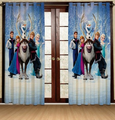 WO FLORA 152 cm (5 ft) Polyester Room Darkening Window Curtain (Pack Of 2)(Cartoon, Frozen Light Blue)