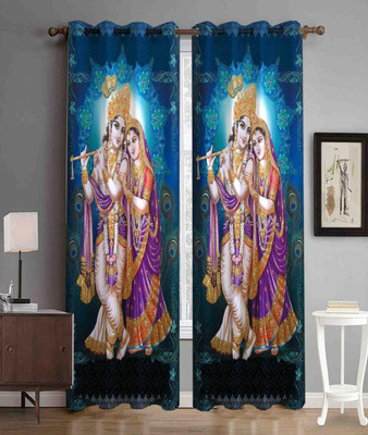 AH ARTSY HOME 152 cm (5 ft) Window Polyester Room Darkening Curtain (Pack Of 2)(Radha Krishna Navy, Printed)