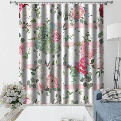 Fashion Point 214 cm (7 ft) Polyester Room Darkening Door Curtain (Pack Of 2)(Floral, Pink)
