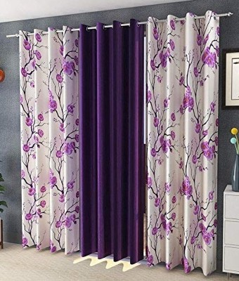 Fresh from Loom 213 cm (7 ft) Polyester Blackout Door Curtain (Pack Of 3)(Solid, Purple)