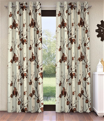 Fashion String 153 cm (5 ft) Window Polyester Semi Transparent Curtain (Pack Of 2)(Brown, Floral)