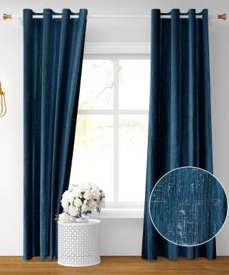 Fab Castle 274 cm (9 ft) Polyester Room Darkening Long Door Curtain (Pack Of 2)(Plain, Navy Blue)