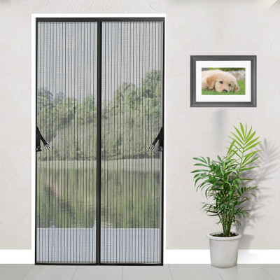 KARP 100 cm (3 ft) Polyester Semi Transparent Door Curtain Single Curtain(Striped, Black)