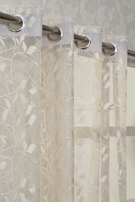 Arick Home 213 cm (7 ft) Net Semi Transparent Door Curtain (Pack Of 2)(Floral, Cream)