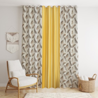 GOYTEX 182.88 cm (6 ft) Polyester Room Darkening Window Curtain (Pack Of 3)(Printed, Yellow)