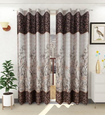 Panipat Textile Hub 274 cm (9 ft) Polyester Semi Transparent Long Door Curtain (Pack Of 2)(Floral, Coffee)