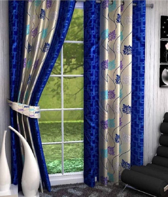 K S Decor 214 cm (7 ft) Window Polyester Semi Transparent Curtain (Pack Of 2)(CUR-SUP-0014-BLUE-5FT-S2, Printed)