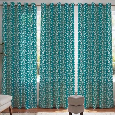 Kanodia Poly Fab 213 cm (7 ft) Polyester Semi Transparent Door Curtain (Pack Of 3)(Printed, Aqua)