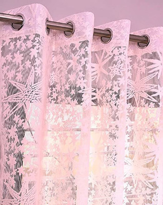 Saanvi Creations 152 cm (5 ft) Window Net Semi Transparent Curtain (Pack Of 2)(Pink, Printed)