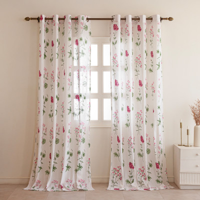 HOMEMONDE 152 cm (5 ft) Window Cotton Transparent Curtain (Pack Of 2)(Floral - Multicolor, Printed)
