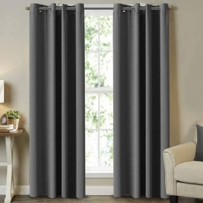 GD Home Fabric 274.32 cm (9 ft) Polyester Blackout Long Door Curtain (Pack Of 2)(Solid, Grey)