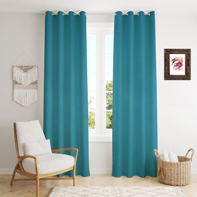 Kraftiq Homes 152 cm (5 ft) Polyester Blackout Window Curtain (Pack Of 2)(Plain, Aqua)