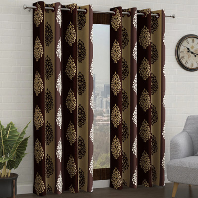 Story@home 215 cm (7 ft) Door Polyester Semi Transparent Curtain (Pack Of 2)(Brown, Printed)