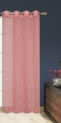 tiyos 275 cm (9 ft) Net Semi Transparent Long Door Curtain Single Curtain(Self Design, Peach)