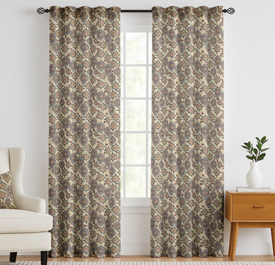 Vargottam 243 cm (8 ft) Long Door Cotton Semi Transparent Curtain (Pack Of 2)(Cream, Printed)