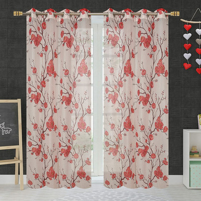 GOYCOR 243 cm (8 ft) Door Polyester Semi Transparent Curtain (Pack Of 2)(Red, Floral)
