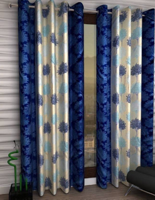 Styletex 213 cm (7 ft) Door Polyester Semi Transparent Curtain (Pack Of 2)(Blue, Floral)
