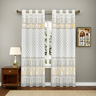 Blocks Of India 210 cm (7 ft) Door Cotton Semi Transparent Curtain (Pack Of 2)(Grey, Printed)