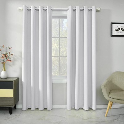 Home Stylish 152 cm (5 ft) Window Silk Blackout Curtain (Pack Of 2)(White, Solid)