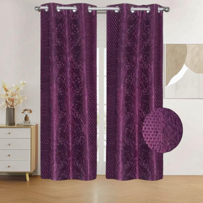 Mee Pra 150 cm (5 ft) Window Polyester Semi Transparent Curtain (Pack Of 2)(Purple, Self Design)