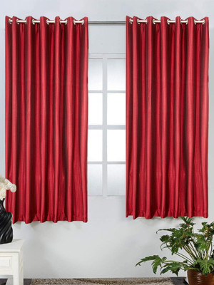 Homefab India 152.5 cm (5 ft) Polyester Semi Transparent Window Curtain (Pack Of 2)(Solid, Maroon)