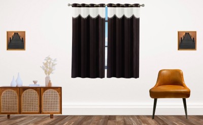 Stella Creations 154 cm (5 ft) Polyester Room Darkening Window Curtain (Pack Of 2)(Self Design, Brown)