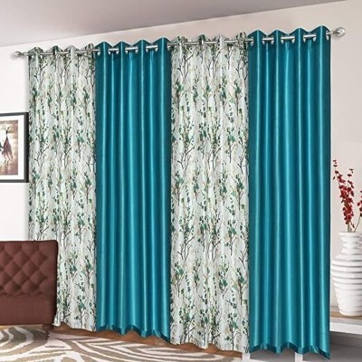 Benchmark 213.36 cm (7 ft) Polyester Room Darkening Door Curtain (Pack Of 4)(Floral, Aqua)