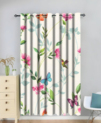 Tample Fab 214 cm (7 ft) Door Polyester Room Darkening Curtain Single Curtain(Green, Floral)
