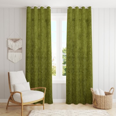 rensum 275 cm (9 ft) Velvet Room Darkening Long Door Curtain (Pack Of 2)(Self Design, Green)