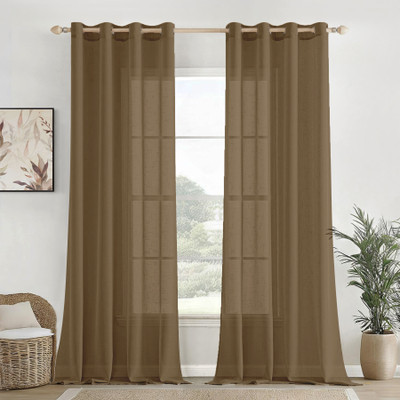 HOMEMONDE 213.36 cm (7 ft) Door Cotton Transparent Curtain (Pack Of 2)(Dark Brown, Solid)
