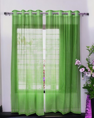 Kingly Home 213.36 cm (7 ft) Polyester Transparent Door Curtain (Pack Of 2)(Self Design, Green)