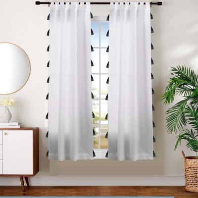 Dekor World 150 cm (5 ft) Cotton Transparent Window Curtain (Pack Of 2)(Solid, White)