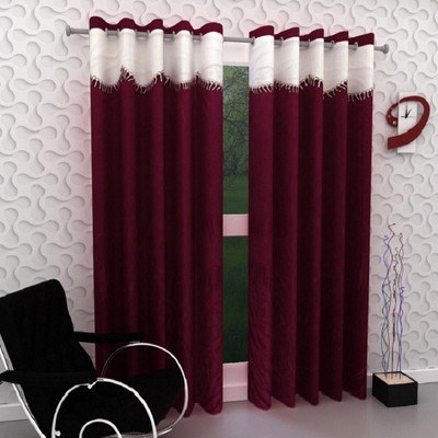 Panipat Textile Hub 152 cm (5 ft) Polyester Semi Transparent Window Curtain (Pack Of 4)(Floral, Maroon)
