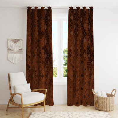 Panipat Textile Hub 214 cm (7 ft) Door Velvet Room Darkening Curtain (Pack Of 2)(Brown, Self Design)