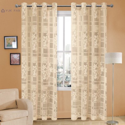 vjk fab 213 cm (7 ft) Net Semi Transparent Door Curtain (Pack Of 2)(Self Design, Cream)