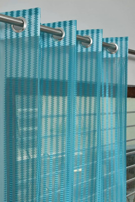 YUKANY 152 cm (5 ft) Window Tissue Transparent Curtain (Pack Of 2)(Aqua Blue, Self Design)