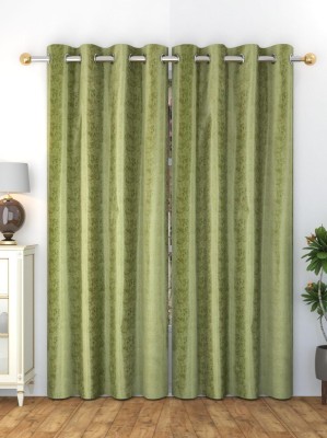 WO FLORA 275 cm (9 ft) Silk Room Darkening Long Door Curtain (Pack Of 2)(Plain, Green)