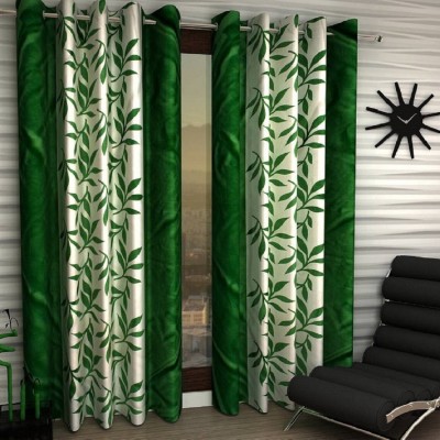 N2C Home 213 cm (7 ft) Polyester Semi Transparent Door Curtain (Pack Of 2)(Floral, Green)