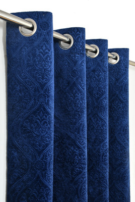 Panipat Textile Hub 214 cm (7 ft) Door Velvet Room Darkening Curtain Single Curtain(Navy Blue, Abstract)