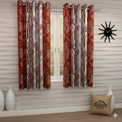 Adimanav 152.4 cm (5 ft) Window Polyester Semi Transparent Curtain (Pack Of 2)(Red, Self Design)