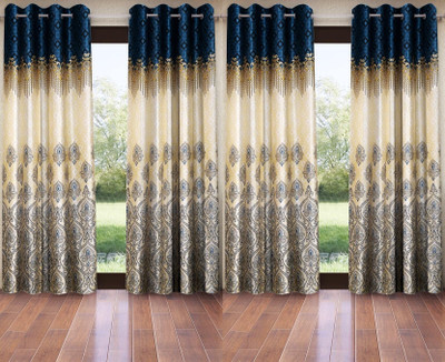 Home Sizzler 213 cm (7 ft) Door Polyester Semi Transparent Curtain (Pack Of 4)(Blue, Printed)