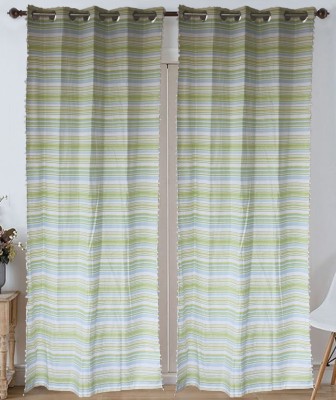 Dekor World 150 cm (5 ft) Cotton Semi Transparent Window Curtain (Pack Of 2)(Striped, Green)