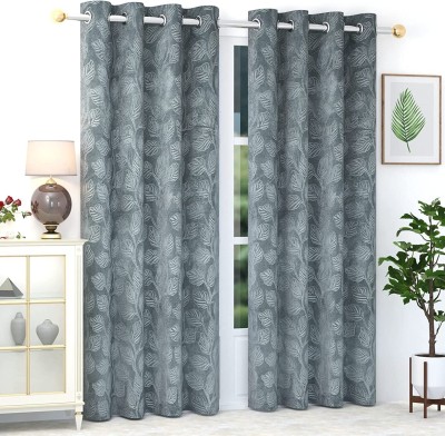Freshfromloom 304 cm (10 ft) Velvet Room Darkening Long Door Curtain (Pack Of 2)(Abstract, Grey)
