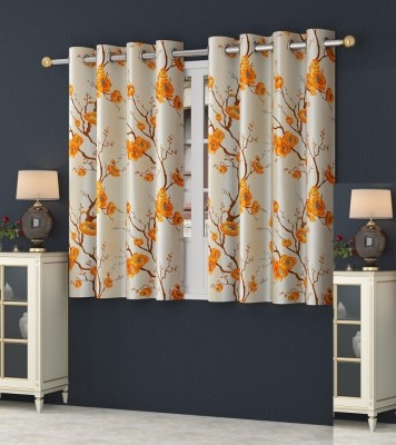 NAVSANG 152 cm (5 ft) Polyester Room Darkening Window Curtain (Pack Of 2)(Floral, orange print 2 pc)