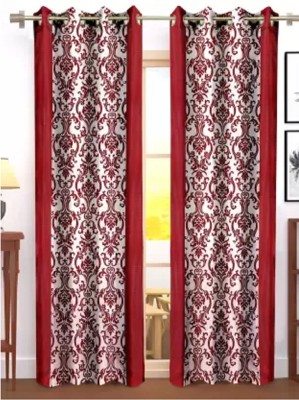 NISHAV TRADING 210 cm (7 ft) Polyester Semi Transparent Door Curtain (Pack Of 2)(Floral, Red)