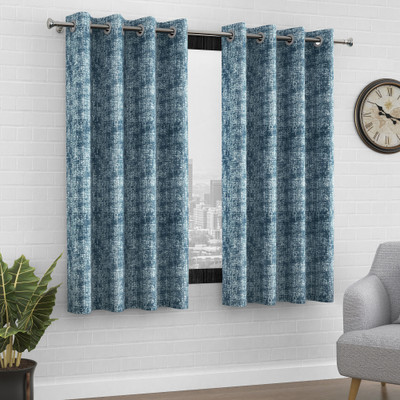 Story@home 152 cm (5 ft) Window Polyester Semi Transparent Curtain (Pack Of 2)(Peacock Blue, Printed)