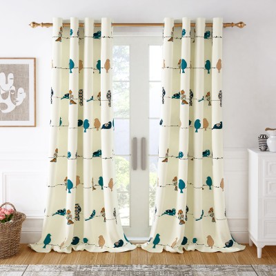 Story@home 275 cm (9 ft) Cotton Room Darkening Long Door Curtain (Pack Of 2)(Printed, White, Mustard)