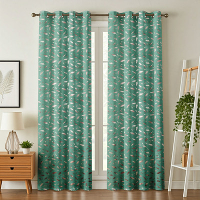Galaxy Home Decor 213 cm (7 ft) Door Velvet Room Darkening Curtain (Pack Of 2)(Sky, Printed)